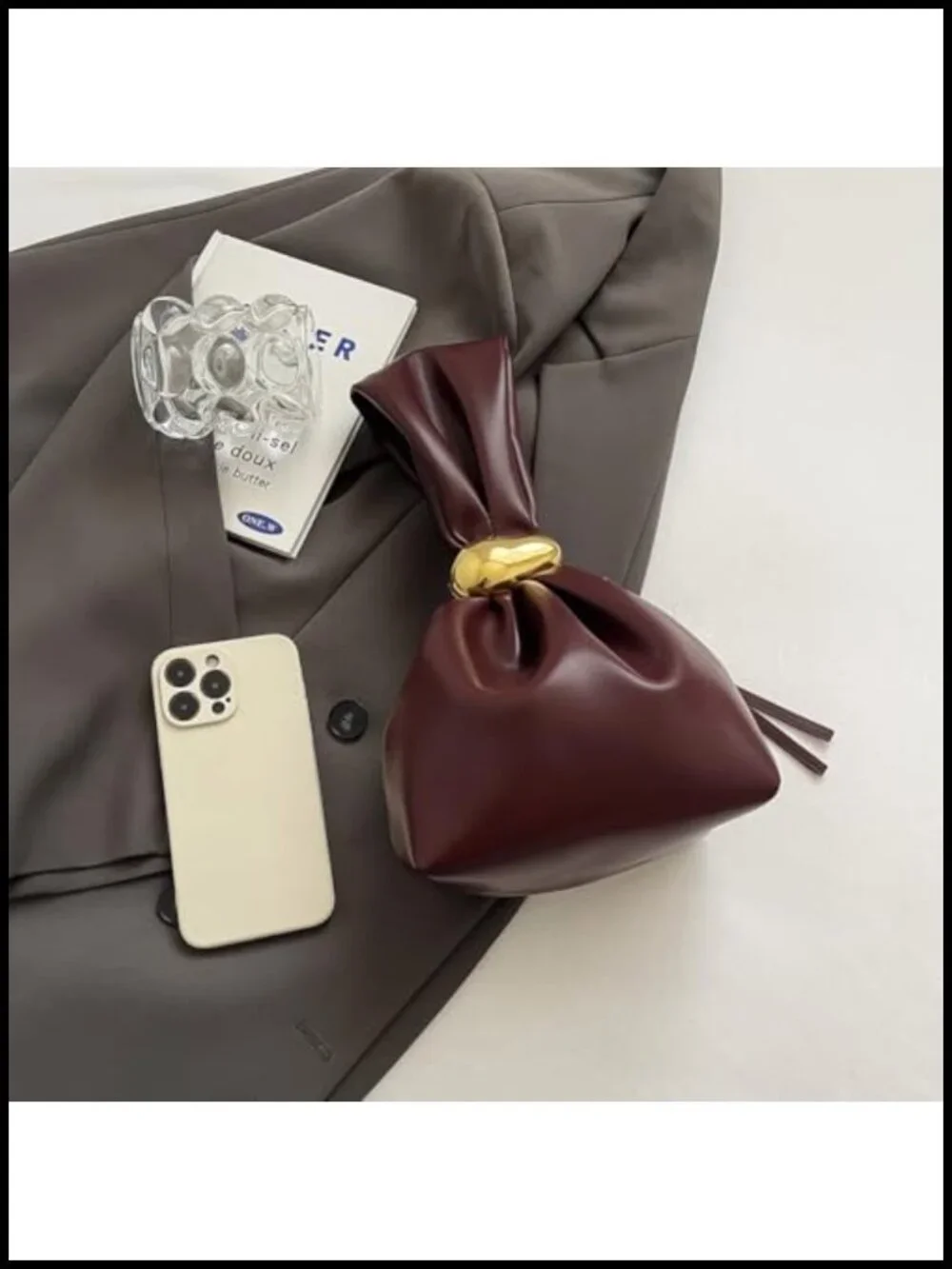 Vegan Leather Knot Clutch Wristlet Purse Mini Handbag Tote